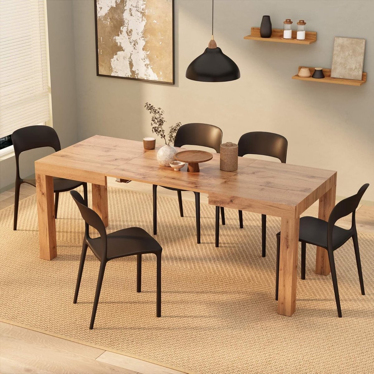 Uitschuifbare Eettafel Rustiek Eiken 120–200 cm – HomeByNicole "Milano" – Ruimtebesparende Design Tafel – Tot 8 Personen – Massieve Look – Made in Italy – Moderne Eetkamertafel met Opbergbare Verlengstukken