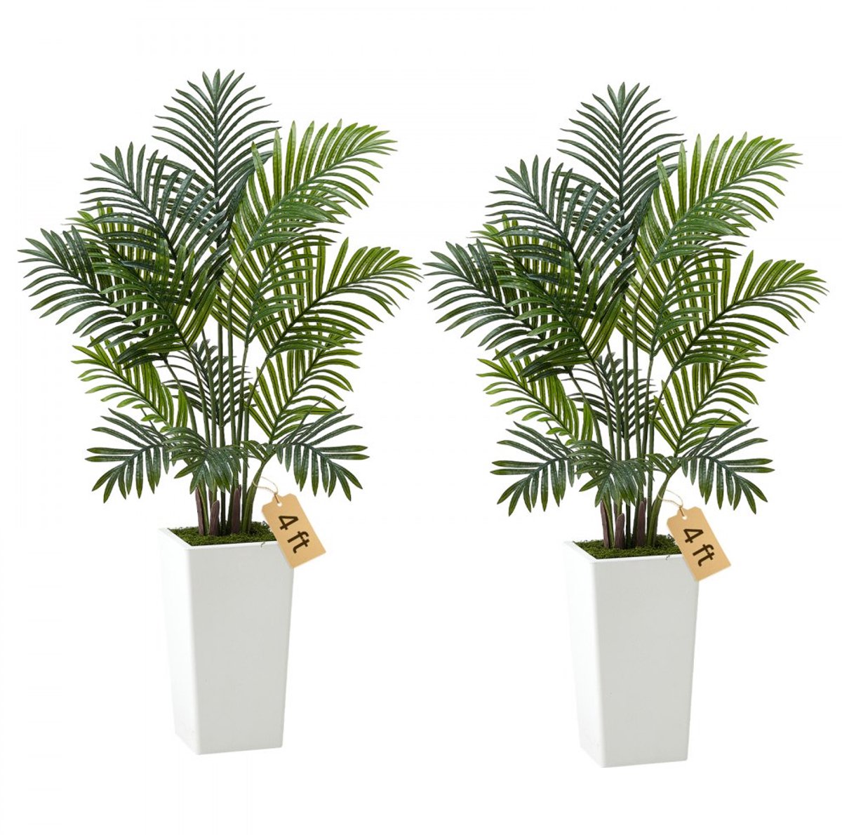 Areca kunstpalm - Set van 2 kunstplanten in pot - Hoogte 120 cm - Levensecht - Voor binnen en buiten - Witte plantenbak