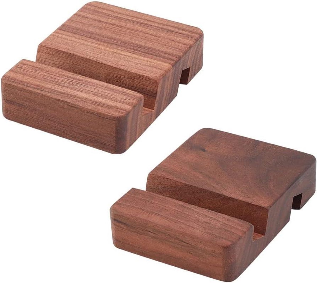 EGoods - Houten mobiele telefoonhouder, universele standaard met dubbele groeven, 2 stuks