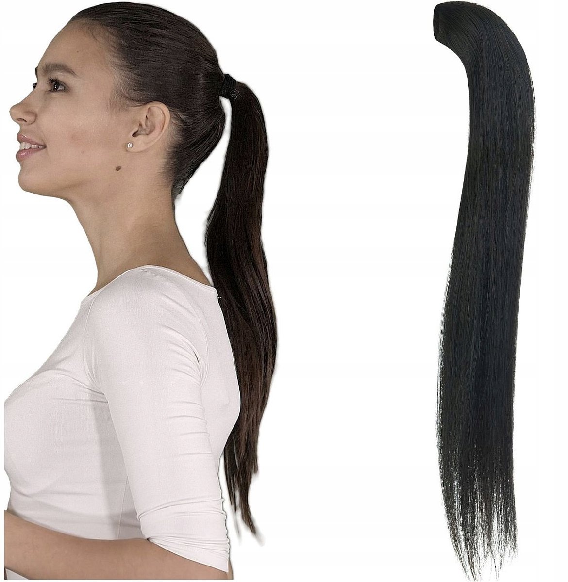 Natuurlijke Clip-in Paardenstaart 50cm - Zeer Donkerbruin (1B)