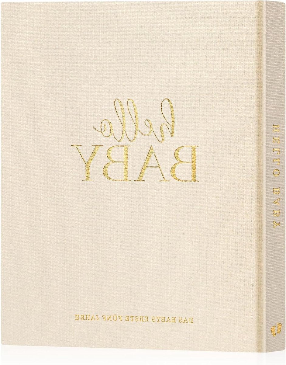 EGoods - Babydagboek voor eerste 5 jaar - jongens meisjes - linnen hardcover - inschrijven - nieuwe ouders - babyalbum - herinneringsboek - cadeau - beige