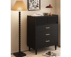 HOMAVO Ladekast DG2 – 5 Lades – 90 cm Hoog – Golflade Design – Wit / Zwart – Modern Dressoir