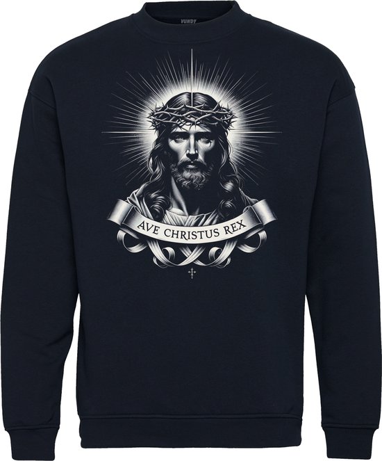 Pull de Noël Ave Christus Rex | Jésus Christ | Christianisme | Marine | taille 5XL