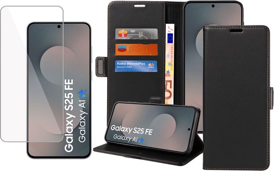 Étui portefeuille noir ChiGuard avec protection d'écran, pour Samsung Galaxy S25 FE.