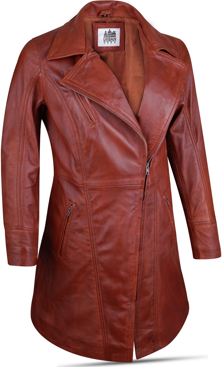Urban Leather Fifty Eight Leren Motorjas Dames - Zwart Beige - Maat M