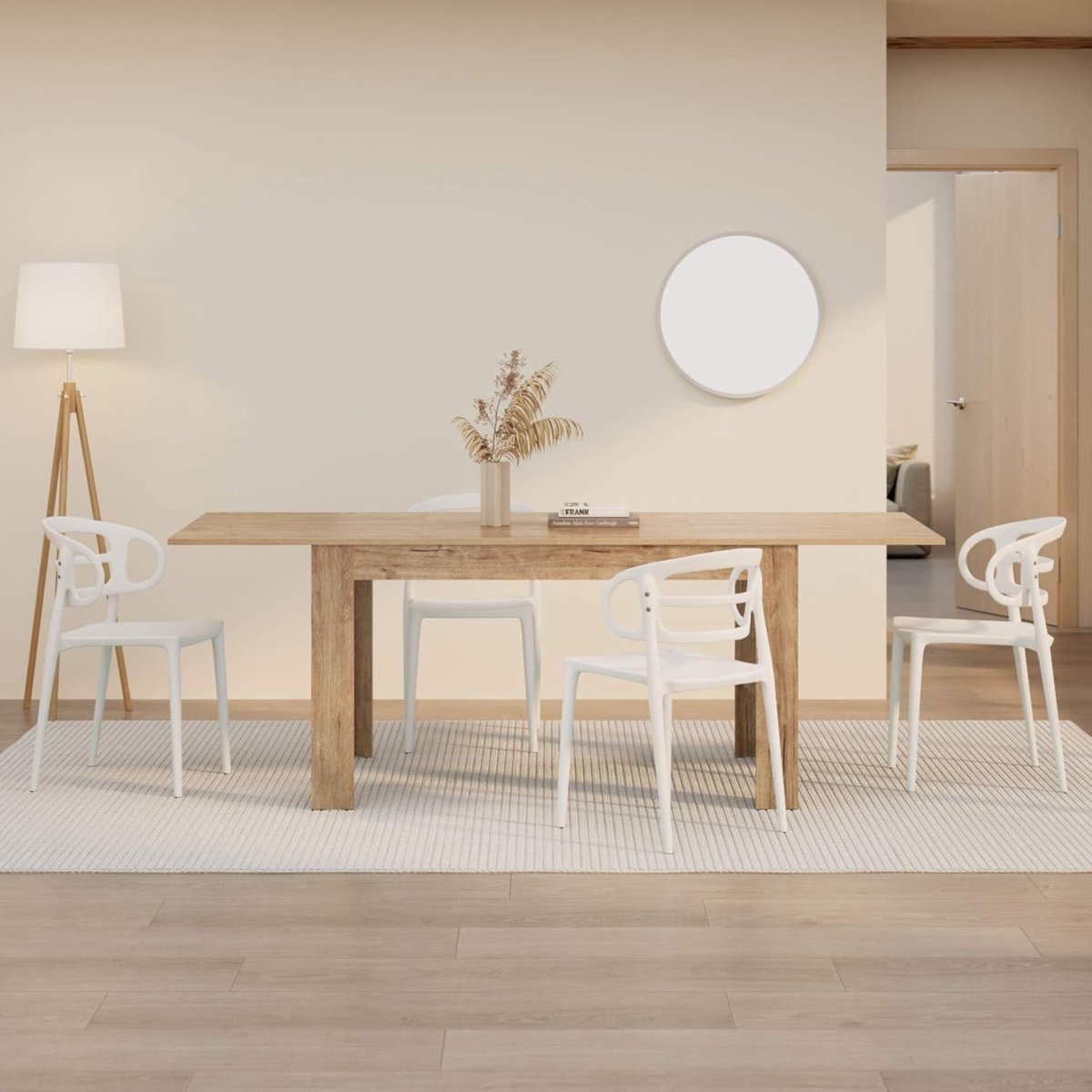 Uitschuifbare Eettafel Eiken - HomeByNicole Milano Easy 140–220 x 90 cm | Ruimtebesparende Eettafel voor 6–8 Personen | Moderne Design Tafel | Gemaakt in Italië | Houtlook, Stevig en Stijlvol