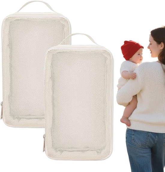 OIMG 2 stuks Baby Bag Organizer - Luiertas baby - verzorgingstas - Toilettas Was Storage case - Baby tas - Waterproof Travel Packing Case - Multiple Pockets - Compact Storage Solution-Voor Babykleding En Spullen Familie - wit van Merkloos — afbeelding 4