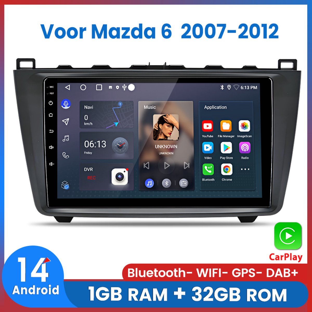 Awesafe Autoradio - 9 Inch Radio Scherm - Android 14.0 - Geschikt Voor Mazda 6 2007 t/m 2012 - Ram 1GB+ Rom 32GB - Draadloos CarPlay & Android Auto - Ondersteuning BOSE systeem - 2007 2008 2009 2010 2011 2012