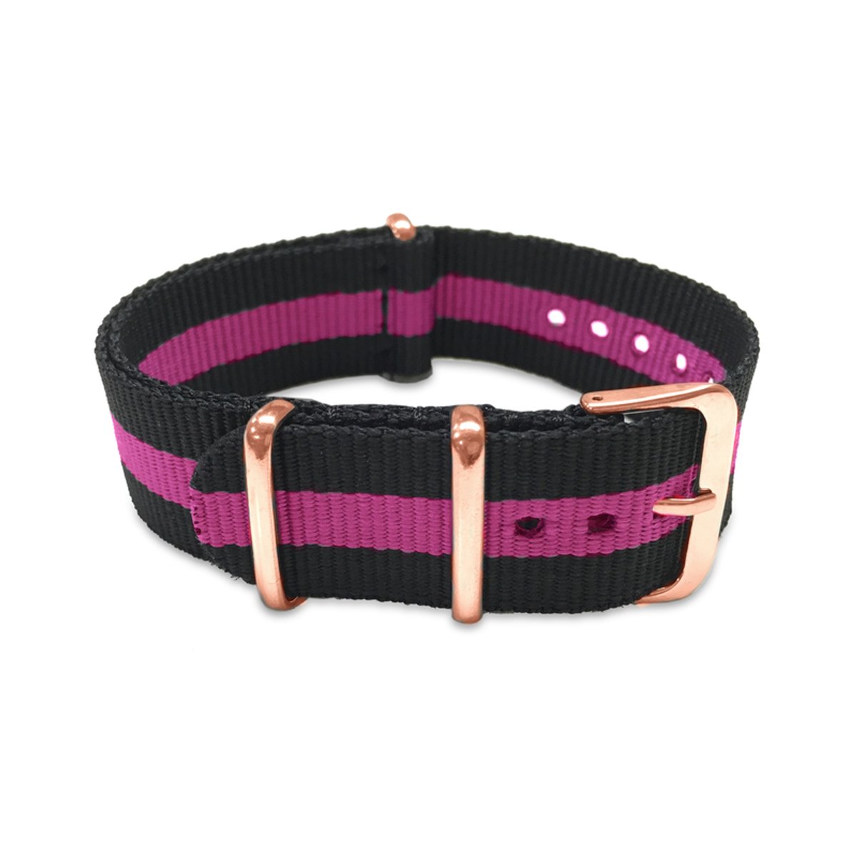 Max Horlogeband 5 NTS010 Nato Horlogeband - Ø18 mm - Zwart / Roze / Rosékleurig