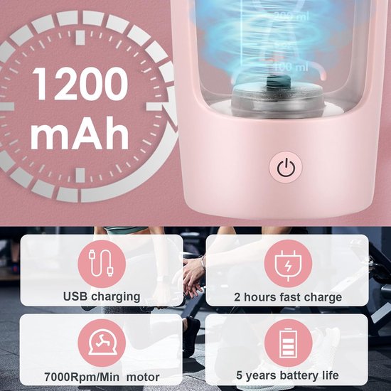 Automatische roerbeker, 650 ml automatische koffie-/milkshakemaker, USB oplaadbaar, met geïntegreerde poedercontainer, geschikt voor sport en fitness (roze) van Merkloos — afbeelding 2