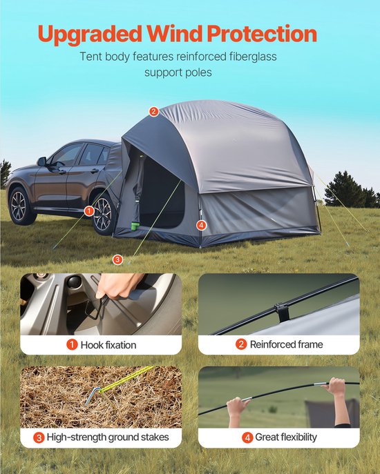 VEVOR Kampeertent SUV Buitentent met 2 Deuren Waterdicht 240x240cm Autotent van Merkloos — afbeelding 4