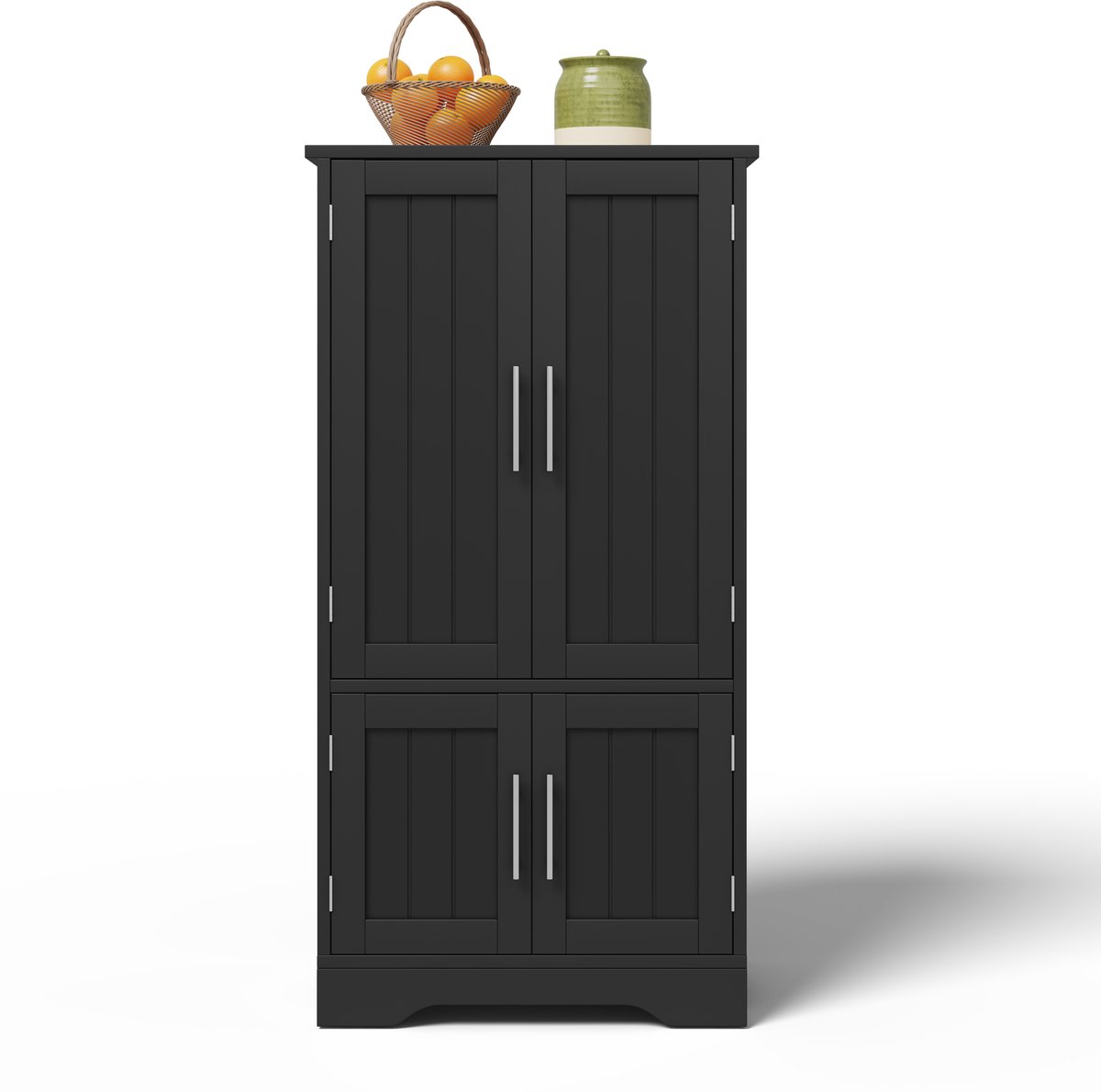 Keukenkast met LED-sensorverlichting, 120x60x40 cm - Grote 4-deurs opbergkast met verstelbare planken & deurvakken - Geschikt voor keuken, eetkamer of woonkamer, zwart