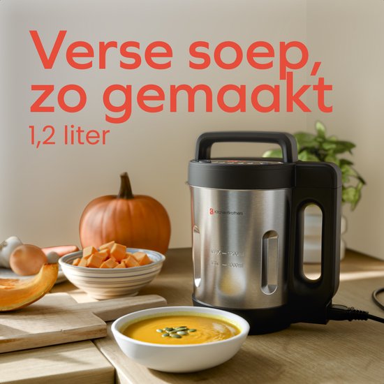KitchenBrothers Soepmaker - 1.2L - 5 Programma's - Timer Display - Blender - RVS/Zwart van KitchenBrothers — afbeelding 2