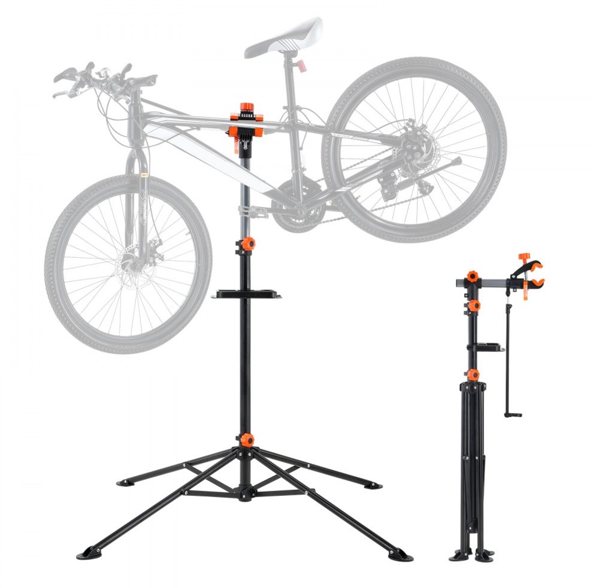 Fietsreparatiestandaard - Fietsmontagestandaard - Draagvermogen 36,3 kg - Hoogteverstelbaar 108-190 cm - Vier poten - Zware uitvoering - Zwart