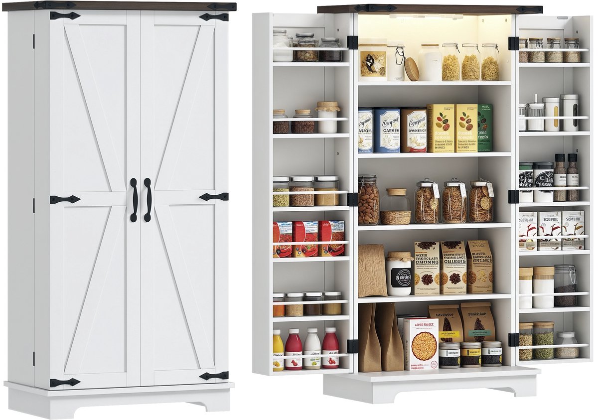 HOMCOM Voedselvoorraadkasten - Spaanplaat - 60x40x120cm - Wit
