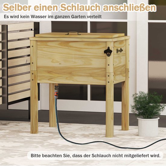 COSTWAY Drankkoeler, hout, 51 liter, outdoor terraskoeler met 3 handgrepen en flesopener, rustieke ijskast met afvoersluiting voor tuin, terras, zwembad, party, BBQ, cookouts, 67 x 47 x 74 cm van Merkloos — afbeelding 5