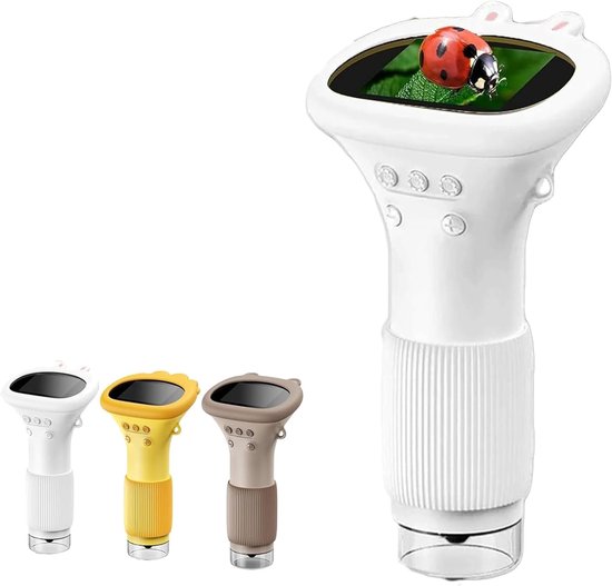 Microscope pour enfants - Microscope portable pour enfants - Écran 0- Microscope numérique - Grossissement 200x - Port USB pour PC - Format de poche - Blanc