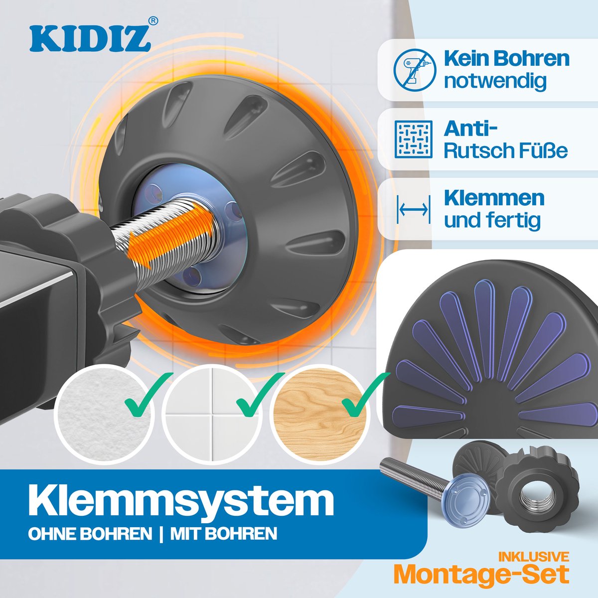 KIDIZ® Traphekje 74-80 cm Uitbreidbaar met Verlengstuk - Kinderhekje zonder boren Veiligheidshekje voor Kinderen en Baby - Antraciet