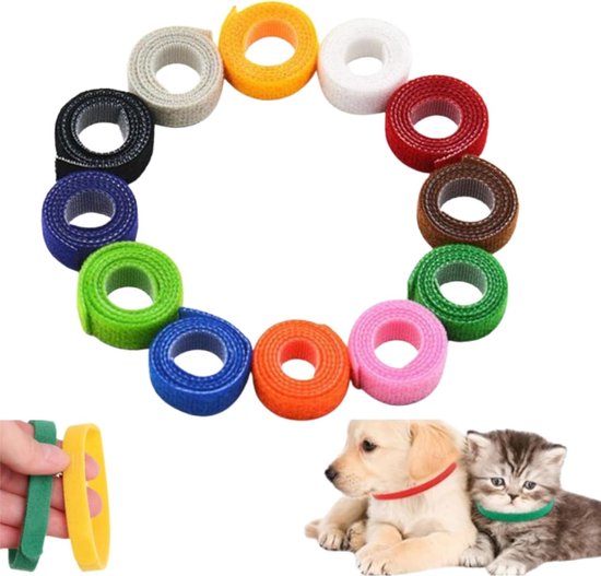 GTIWUNG 12 stuks puppy-identificatiehalsbanden, zachte puppyhalsbanden, verstelbare herbruikbare hondenhalsband, puppy-ID-banden, verschillende kleuren identificatiehalsbanden
