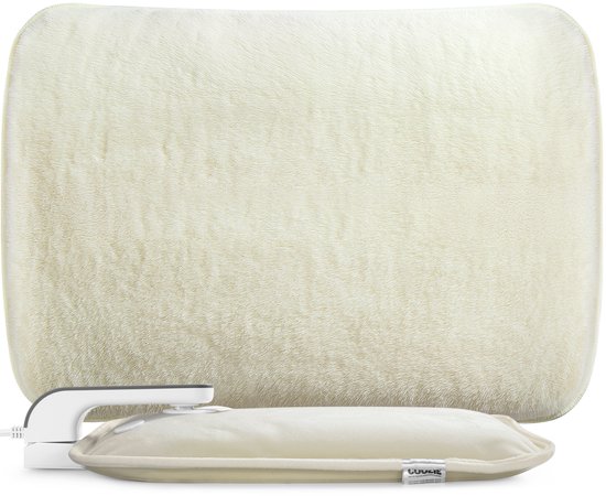 Coozie Elektrische Kruik XL – 1,65L – met ThermoSoft Hoes van Pluche – Verwarmende Zachte Warmwaterkruik – Warmtekruik – Beige