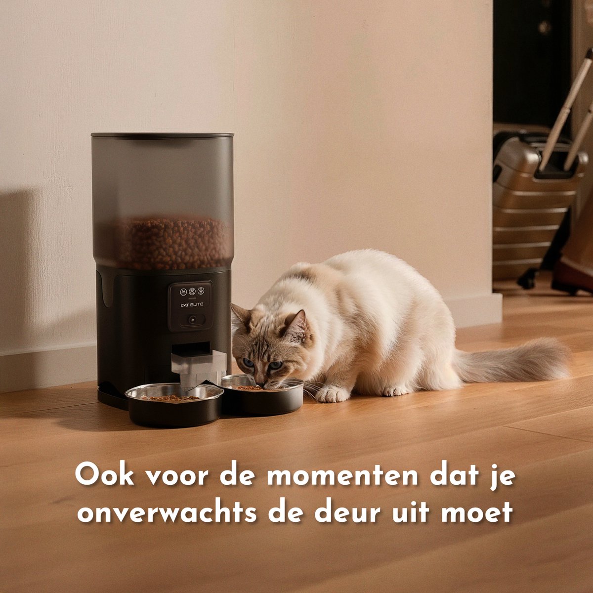 CatElite® - Automatische Voerbak Kat | Sync - Voor 2 Katten - 7L Voerdispenser RVS - HD Camera & Audio - Dual WiFi 5Ghz & 2.4Ghz - Night Vision - Voerautomaat Dispenser met Smart App - Voor droogvoer - Zwart thumbnail 4