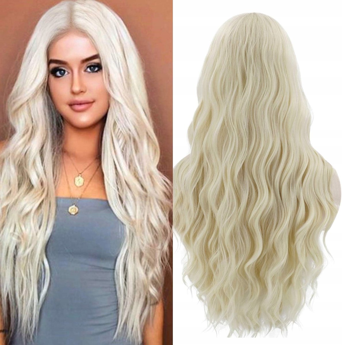 Blonde Lange Lokken Peruk - 66cm - Cosplay & Feest - Incl. Elektrische Kam
