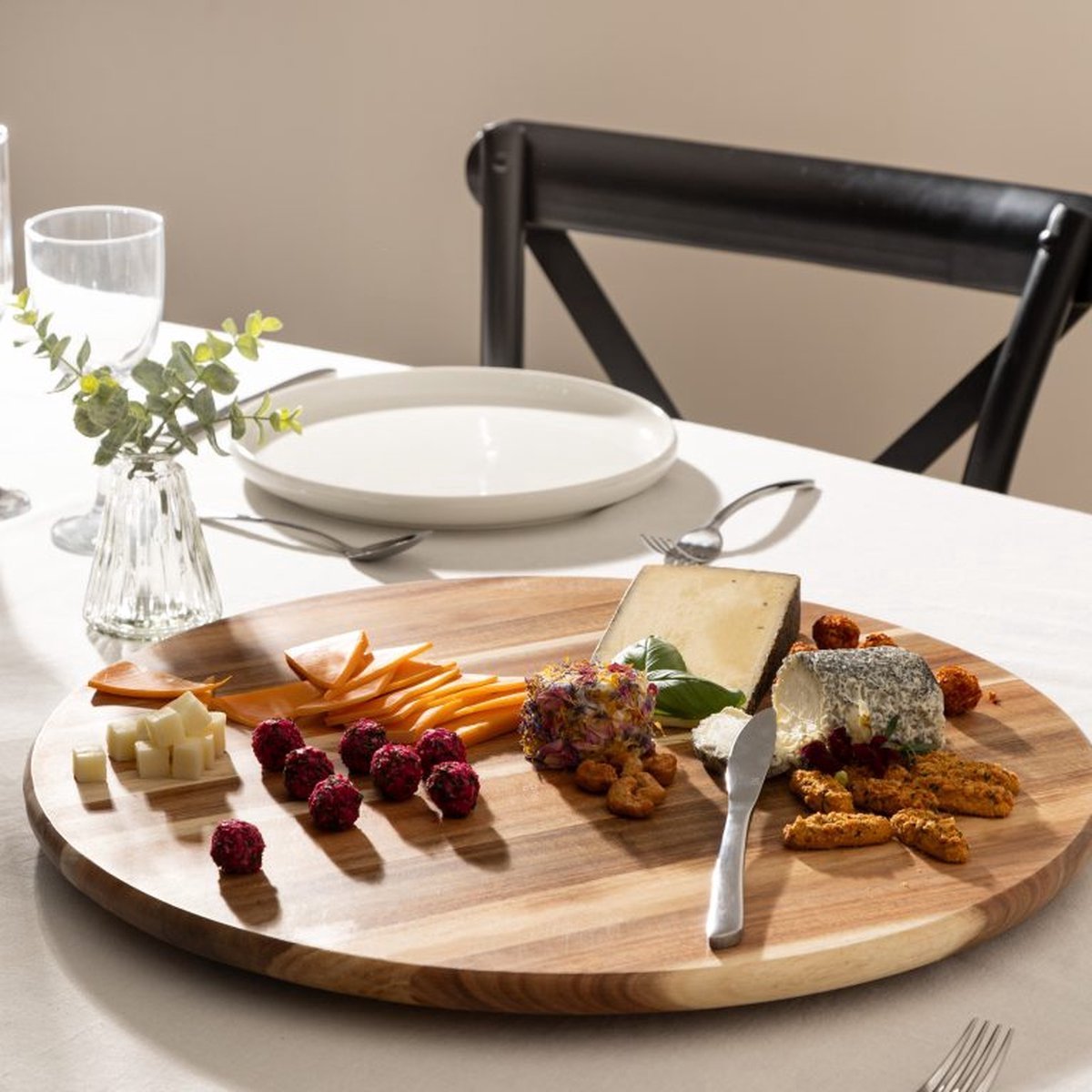 Houten Draaiplateau Ø 45 cm – Acaciahout - 360° draaiplaat - voor het serveren van kaas, worst, hamblokjes of fruit - — cadeau in Kookcadeaus - foto 5
