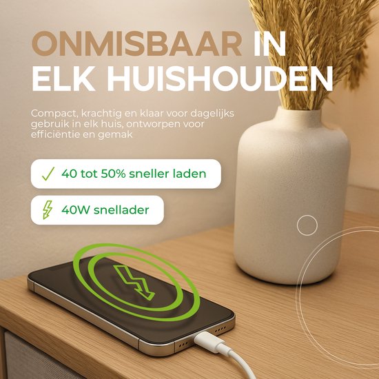 Smartphone wordt snel opgeladen met een 40W snellader.