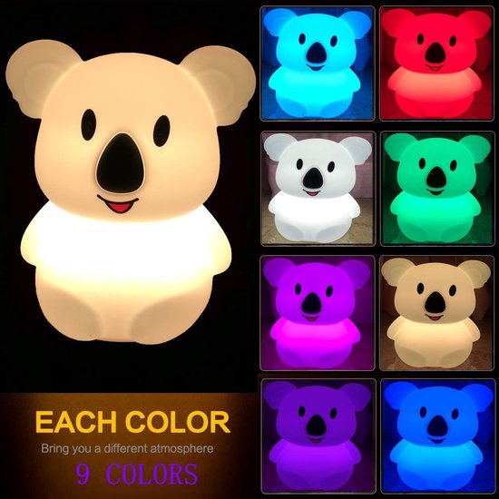 Koala Kindernachtlampje - Siliconen bedlamp/babylamp/kinderbedlamp - Verstelbare helderheid en kleur/tijdsinstelling van Merkloos — afbeelding 4