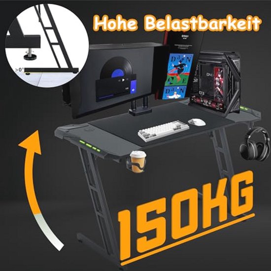 Hoogte Verstelbare Gamingtafel met LED en Ergonomisch Ontwerp - 120 x 60 cm van Merkloos — afbeelding 3