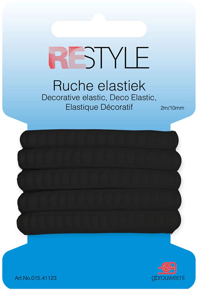 Restyle Ruche Elastiek 10 mm / 2 mtr zwart