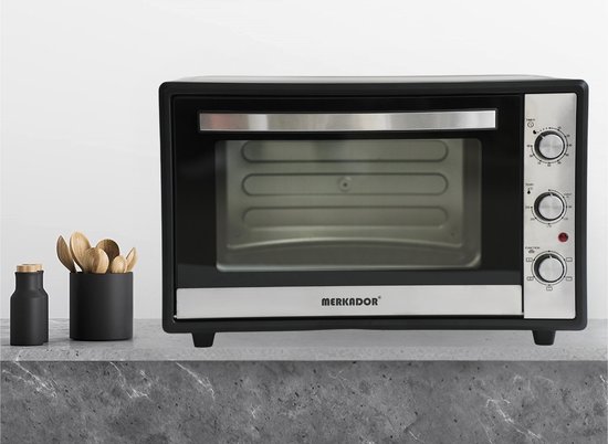 Merkador XL Vrijstaande Oven - 65 Liter - 2000 Watt - Hetelucht - RVS Afwerking - Eenvoudig Te Reinigen Geëmailleerde Binnenruimte