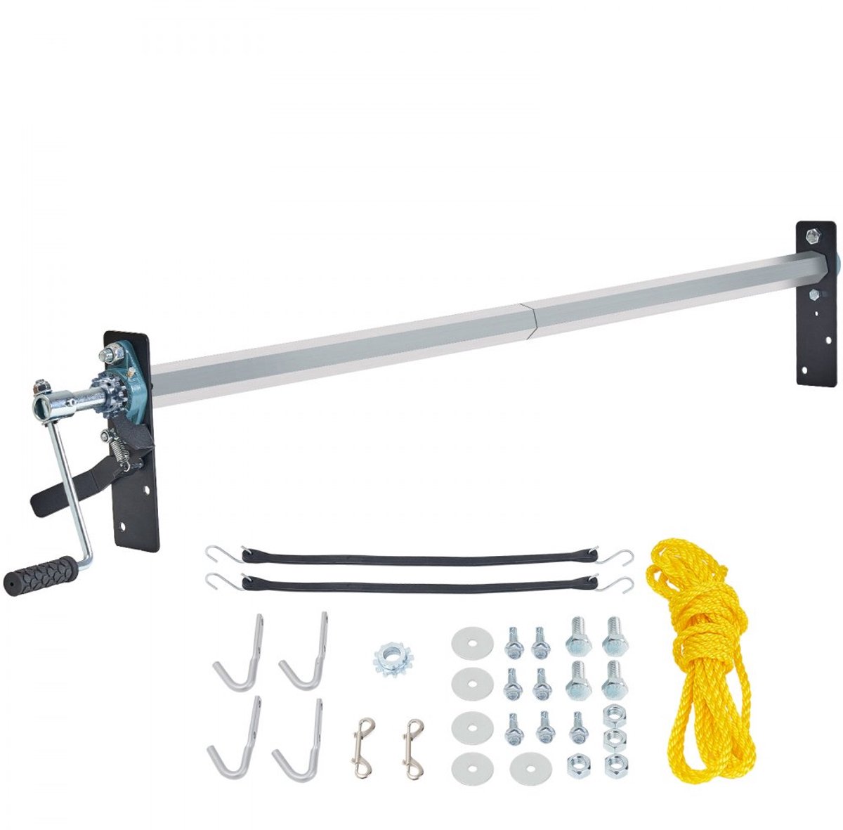 Zeilrolset voor kippers en aanhangers - Handmatig afdekzeilsysteem - Breedte 163-264 cm - Aluminiumlegering - Handzwengel met 18 cm sponsgrip - Cabinehoog montage