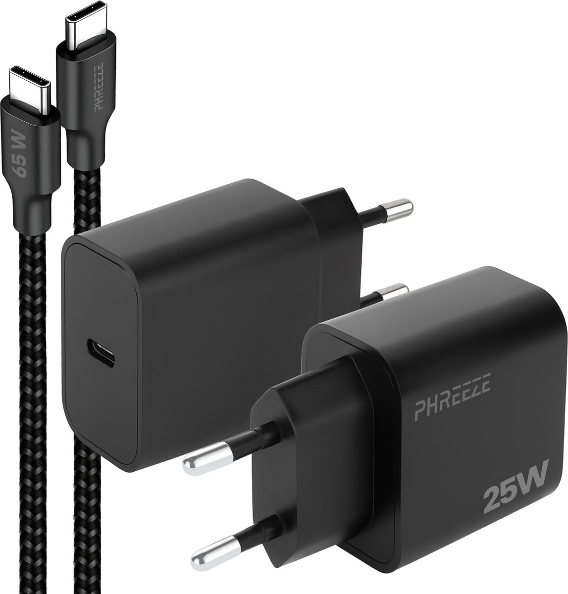 Phreeze usb C oplader 25w met usb C naar usb C kabel - Snellader voor telefoon en laptop