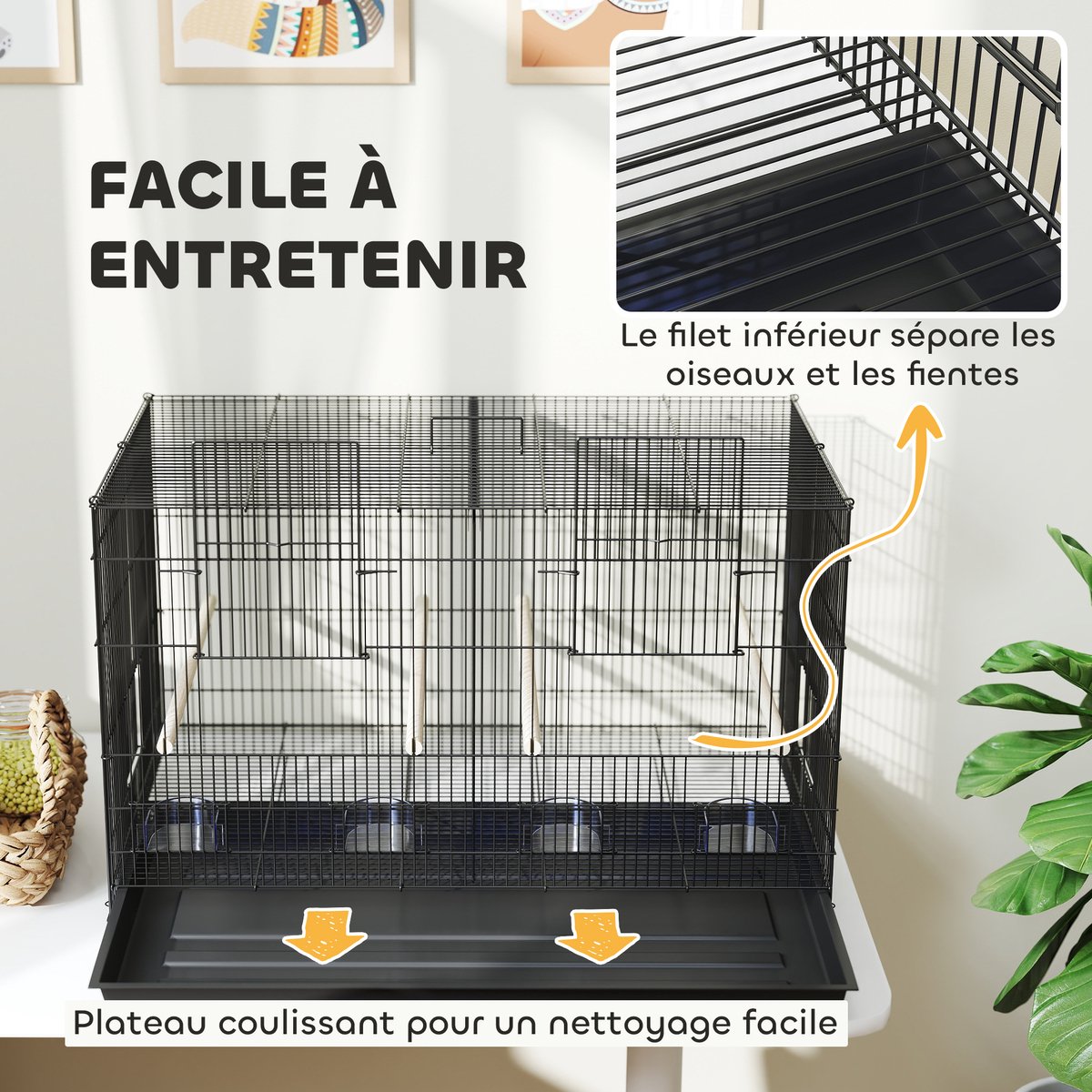 PawHut Vogelkooi - Staal - 76x46x46cm - Zwart thumbnail 4