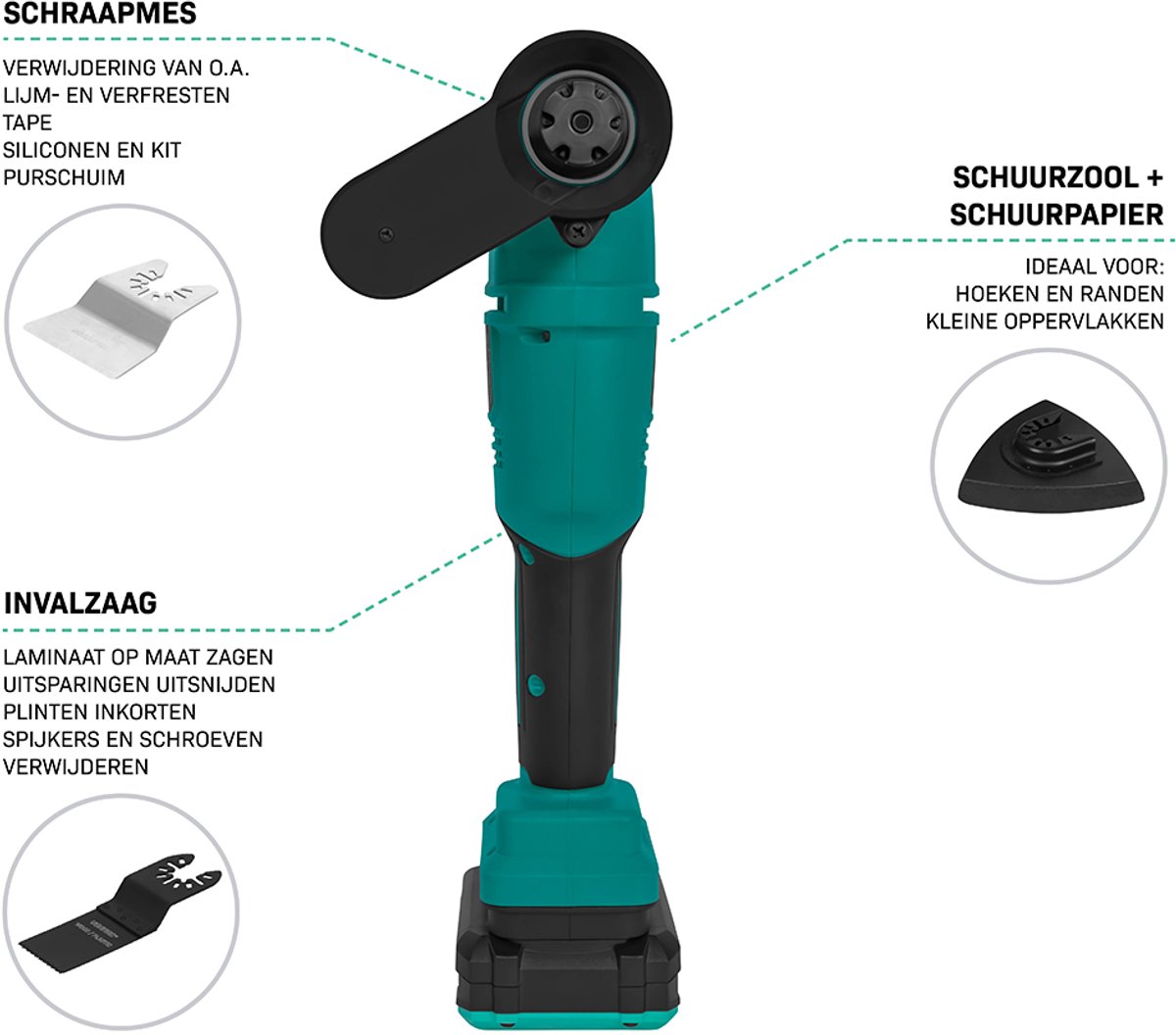 VONROC Accu Multitool 20V - met schraapmes, invalzaagblad, schuurzool en schuurpapier - 6 snel-heden: 7.000 - 19.000 rpm - Incl. 2.0Ah accu en snellader thumbnail 2