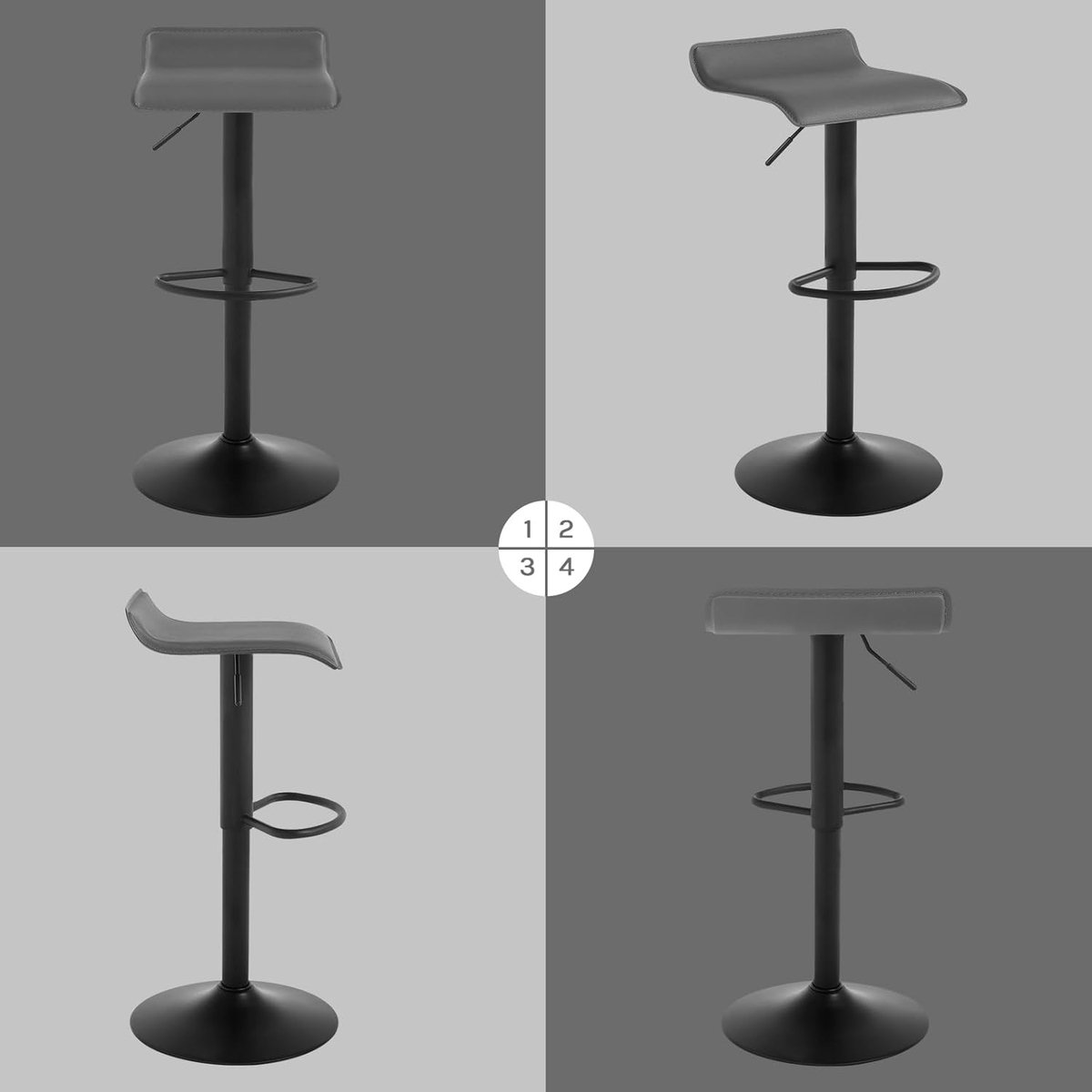 Barkruk Verstelbaar 2-Delige Set 39,5x38,5x84 cm – Luxe 360° Draaibare Barstoel met Rugleuning & Voetensteun, Kunstleer & Metaal, Girjs – Comfortabele Bistrokruk voor Keuken, Bar & Café – Altameubel