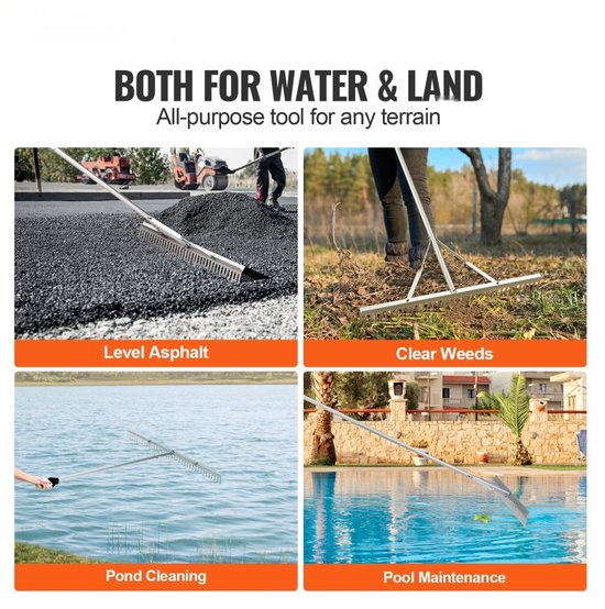 Gazonhark - Aluminium Landhark - 37 Tanden - Werkbreedte 91,4 cm - Steel 190,5 cm - Veervergrendeling - Geschikt voor land en water — afbeelding 2