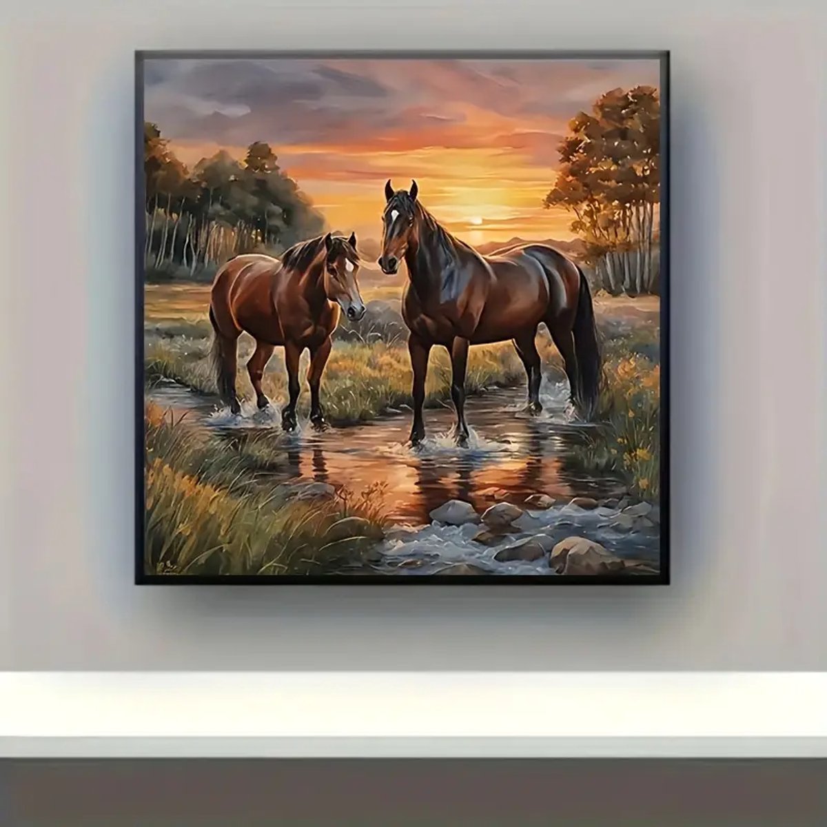 5D Diamond Painting Paarden bij Zonsondergang - Complete Doe-Het-Zelf Set met Ronde Steentjes - Ontspannende Hobby voor Volwassenen & Kinderen - Inclusief Canvas, Pennetje, Bakje & Steentjes - Creatief Cadeau voor Thuisdecoratie — afbeelding 8