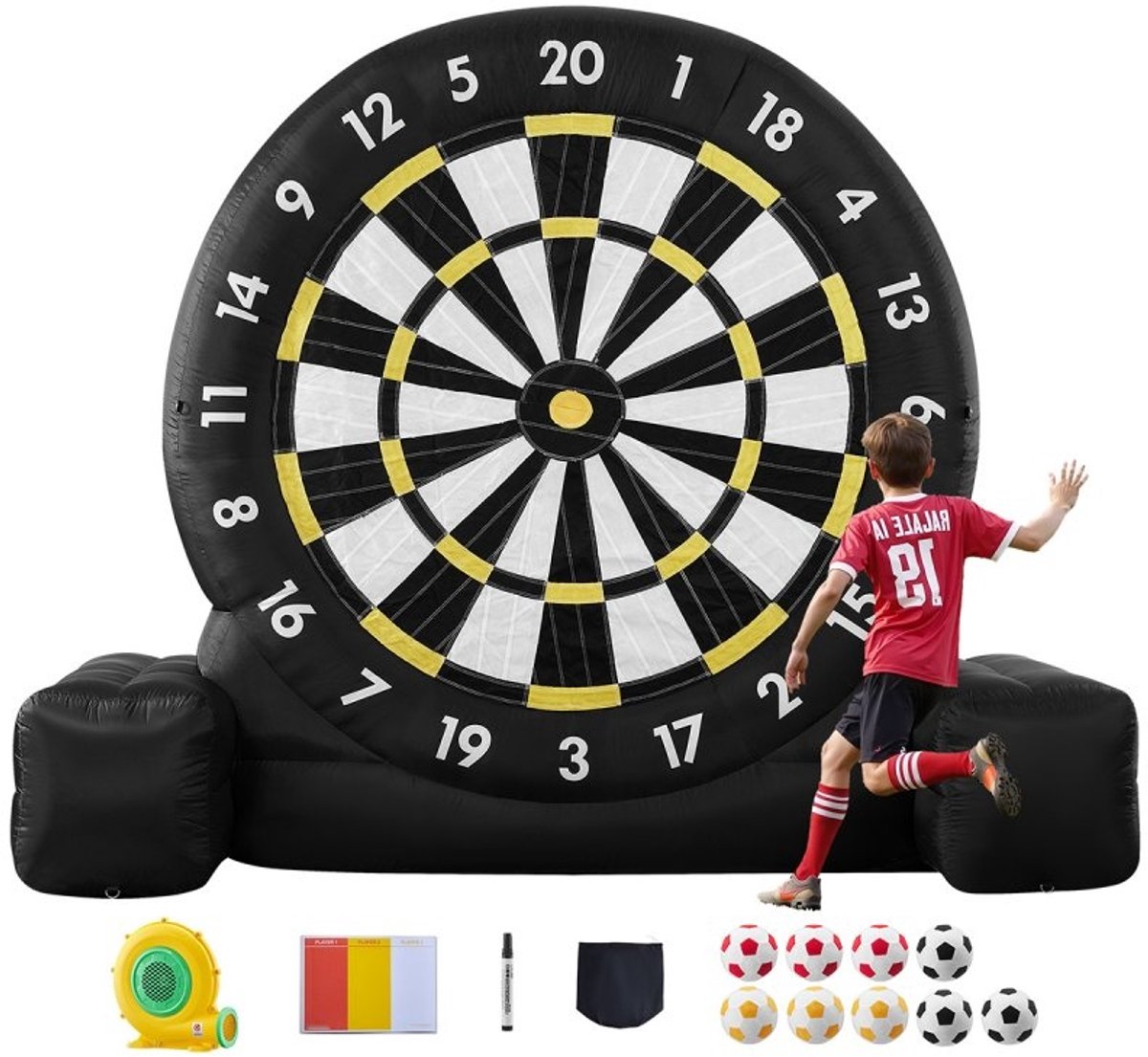 Opblaasbaar Voetbaldartbord - Kick Darts Spel - Hoogte 3,05 m - Inclusief Luchtpomp - Met Opbergtas - Voor Tuin en Buiten - Snel Opzetten