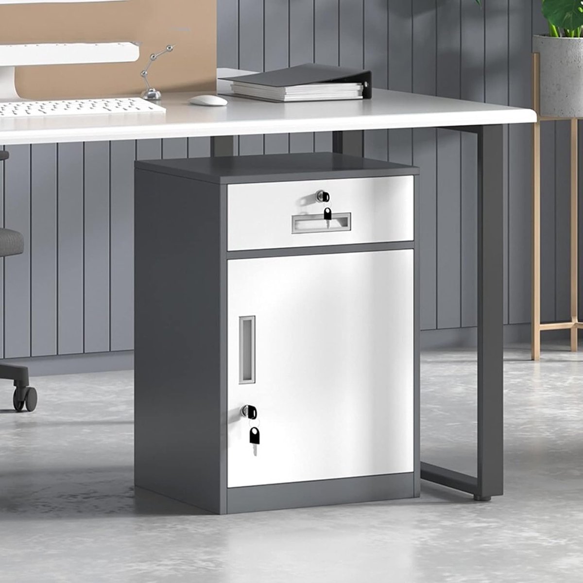 Veilige Metalen Archiefkast met 1 Lade en Slot – Compacte Opbergruimte Onder Bureau voor Juridische, A4- en Letter Documenten – Volledig Gemonteerd, Duurzaam Staal, Efficiënte Documentenorganisatie voor Thuis en Kantoor