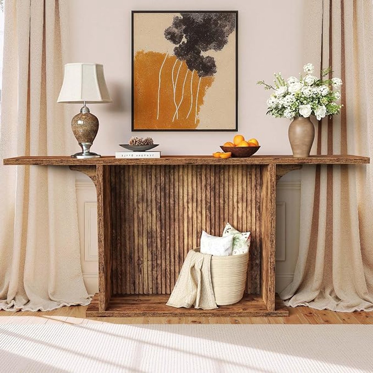 Smalle Konsolentafel 180 cm – Industriële Haltafel & Sofa Tafel – Rustieke Houten Bijzettafel met Opbergruimte – Tafel Achter de Bank – Lange Ingangstafel voor Woonkamer & Gang – HomeByNicole.