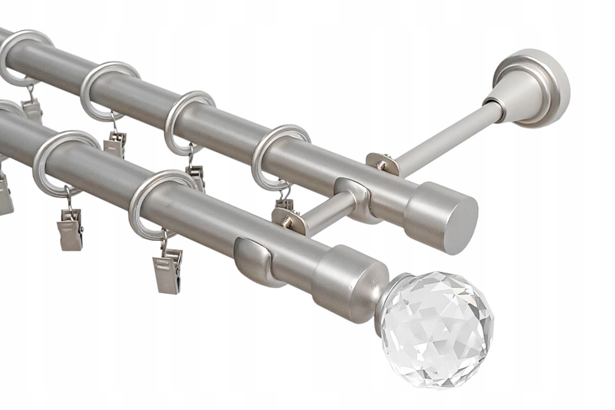 Dubbele Metalen Gordijnroede Satin 19+19mm 140cm - Keuze Uit 12 Eindstukken