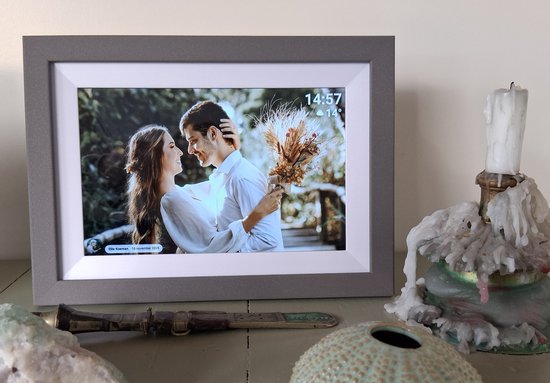 Cadre photo numérique Kantman 10,1 pouces - HD - Application Frameo - Cadre photo - Wifi - 32 Go - Écran tactile IPS - Manuel néerlandais