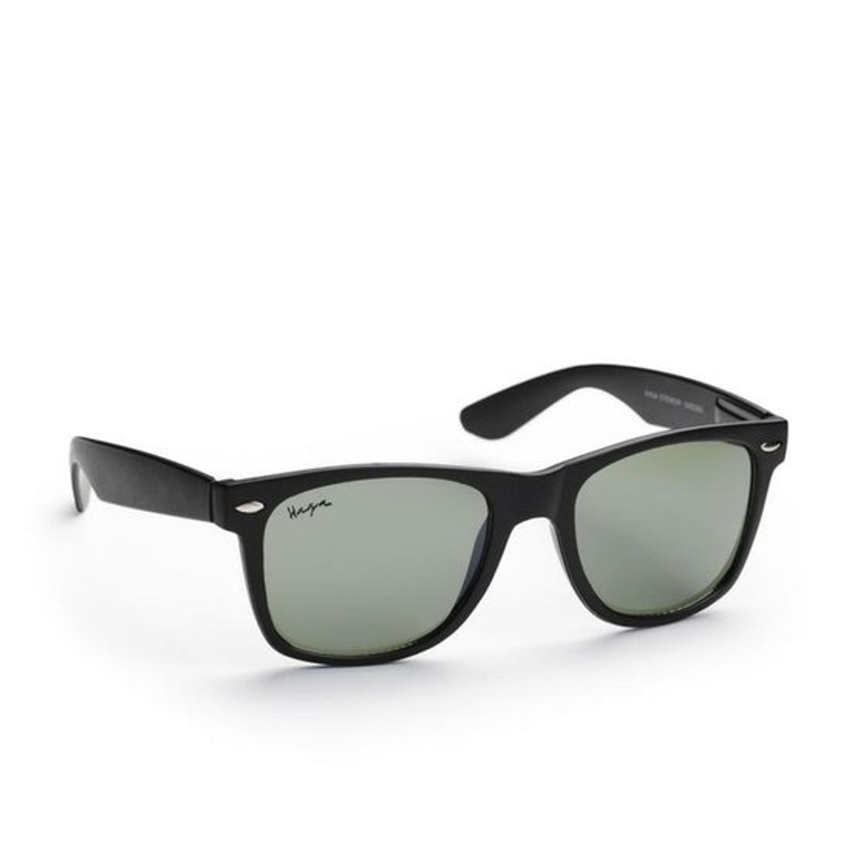 HAGA Eyewear Wayfarer Zonnebril - Zwart met donkergroene lens - Unisex - 100% Bescherming tegen UV-A en UV-B - Inclusief Microfiber Pouch