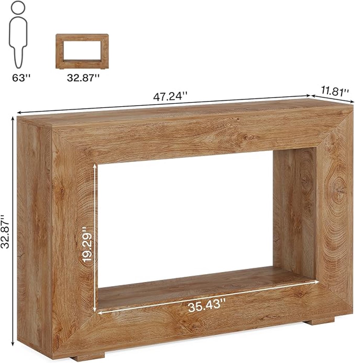 Consoletafel Natuurlijk Hout – HomeByNicole Haltafel met Opbergruimte, Bijzettafel voor Entree, Woonkamer en Gang, 120x30x83,5 cm, Boerderijstijl Decoratieve Tafel voor Kleine Ruimtes