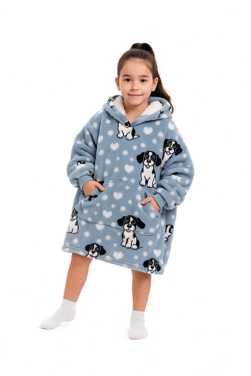 Badrock hoodie deken voor kinderen - Fleece Deken met Mouwen - Hoodie Blanket - Jongens en Meisjes - Hoodie Deken met Capuchon - maat 128/152 - hond