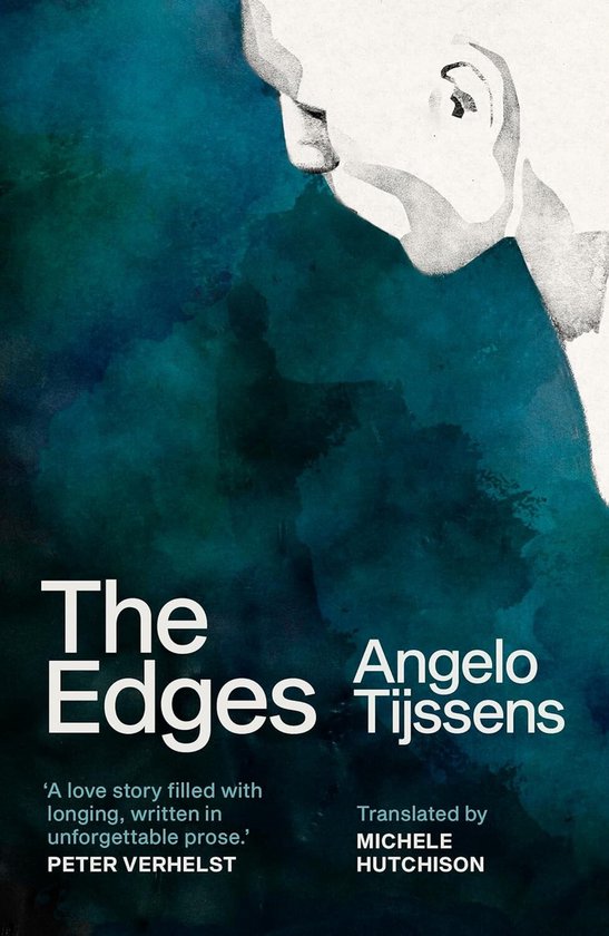 Boekomslag van 'The Edges' met abstracte, donkerblauwe en groene achtergrond en een portret van een gezicht. Titel in witte letters.