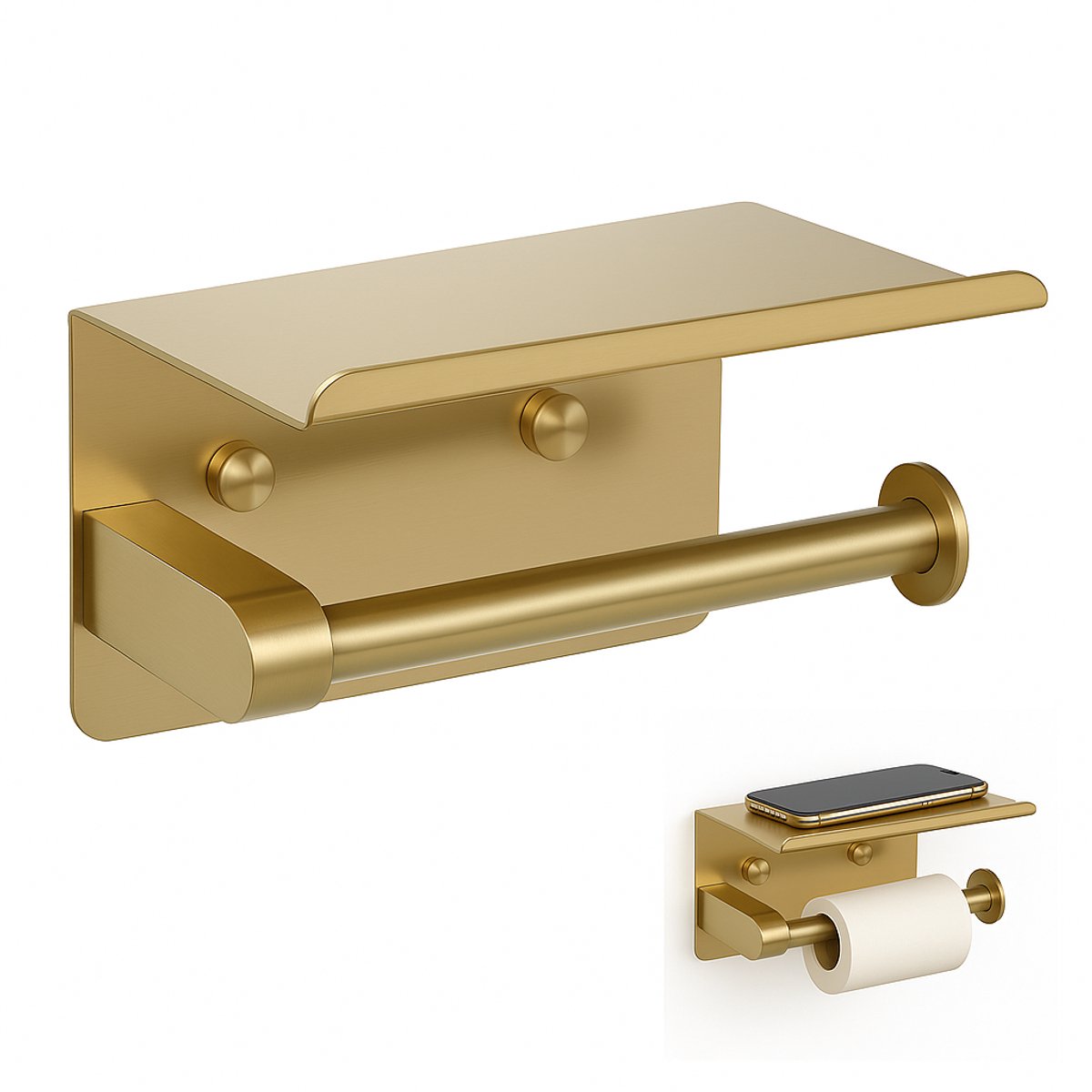 Toiletrolhouder Goud met Plank - RVS 304 - Wandmontage - Luxe Badkamer Accessoire