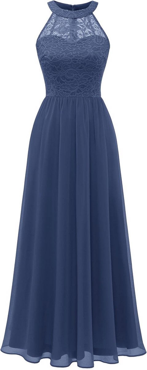 Lange Chiffon Avondjurk met Halterhals